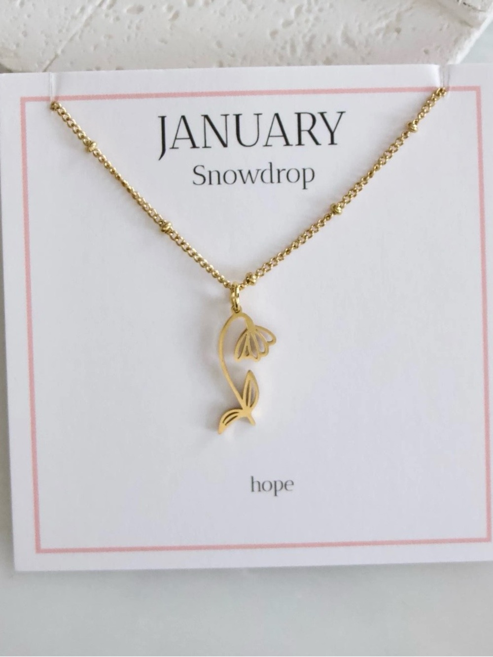 Birth Flower - January Snowdrop Gold Pendant Necklace - Hope Floral Charm